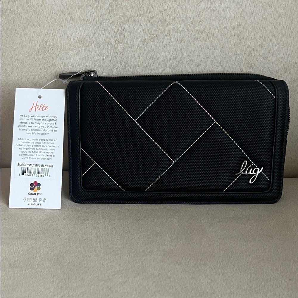 NWT Lug Surrey Matte Luxe Vegan Leather RFID Wallet in Black Icepop Stitch